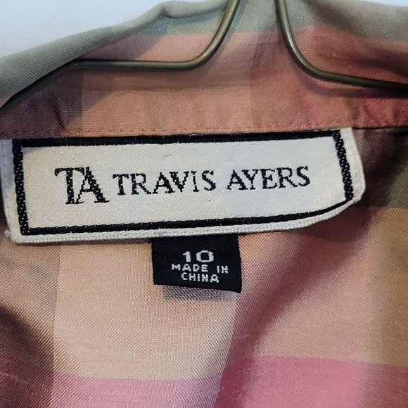 Travis Ayers Polyester Suit 3 Piece Jacket Pants Silk Sleeveless Blouse Size 10 - Picture 2 of 16